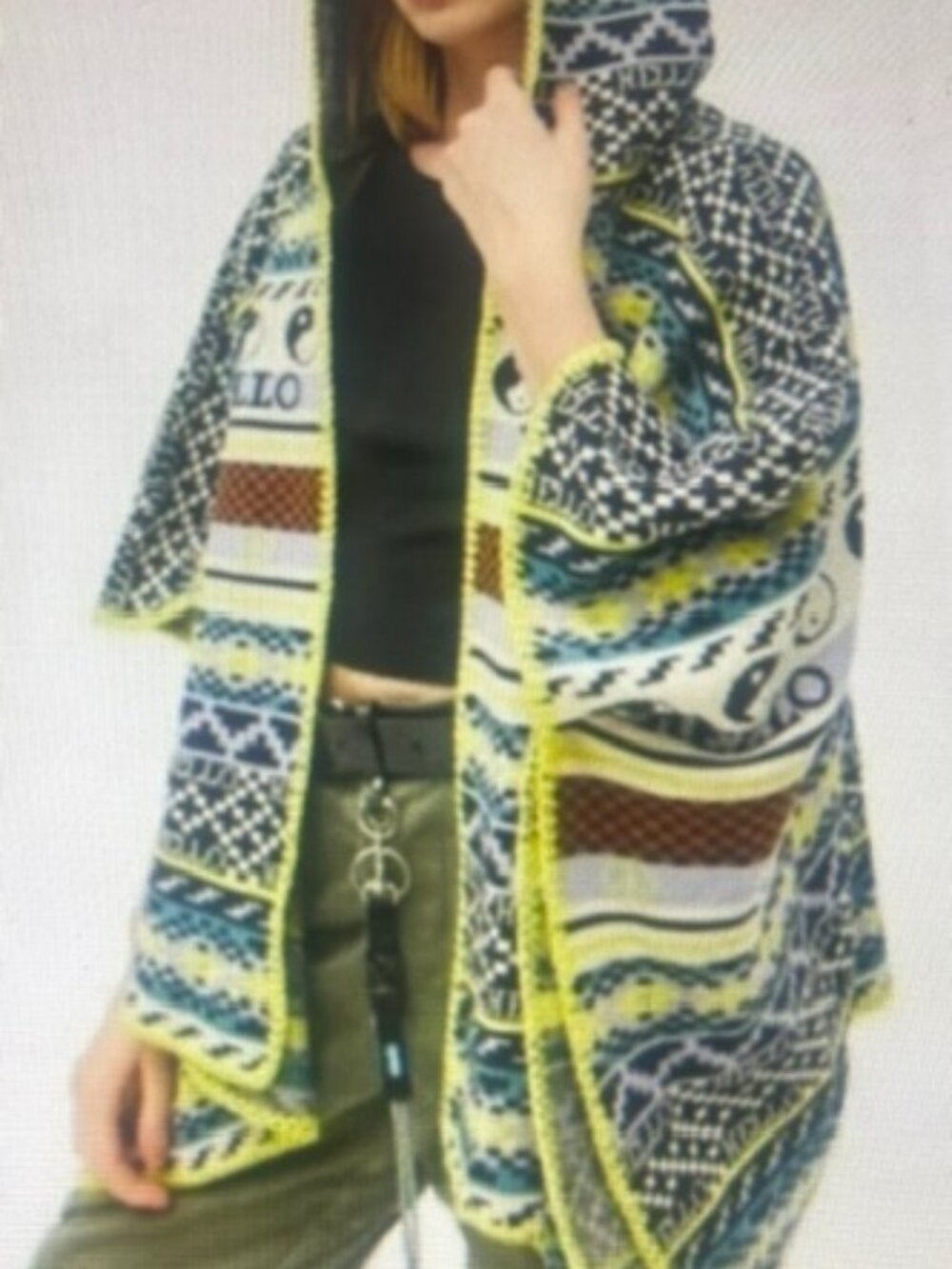 Urban Outfitters Fair Isle Yin Yang Printed Neon Cardigan Hooded Poncho Cape